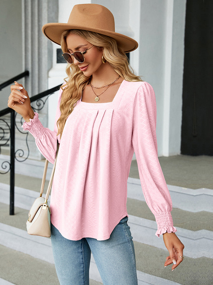 Square Neck Puff Sleeve Blouse BLUE ZONE PLANET
