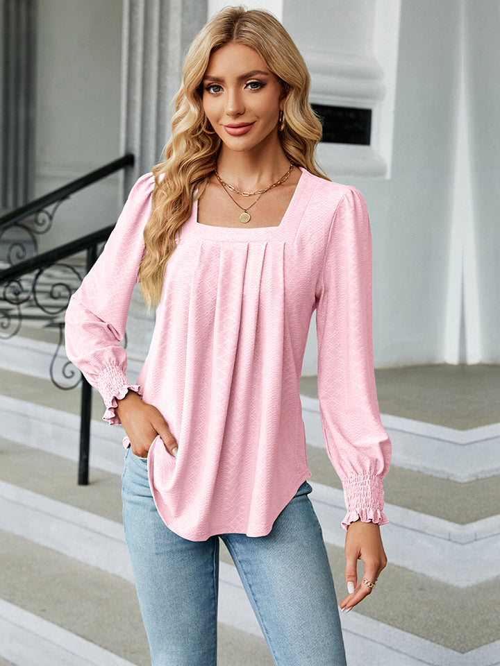 Square Neck Puff Sleeve Blouse BLUE ZONE PLANET