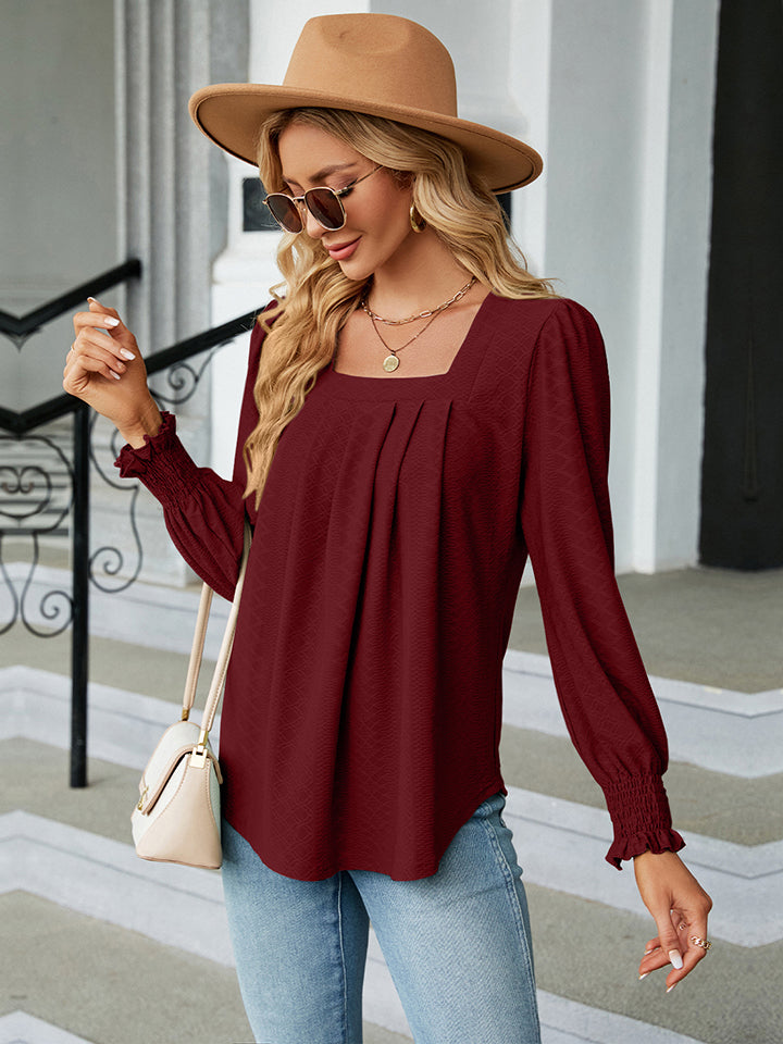 Square Neck Puff Sleeve Blouse BLUE ZONE PLANET