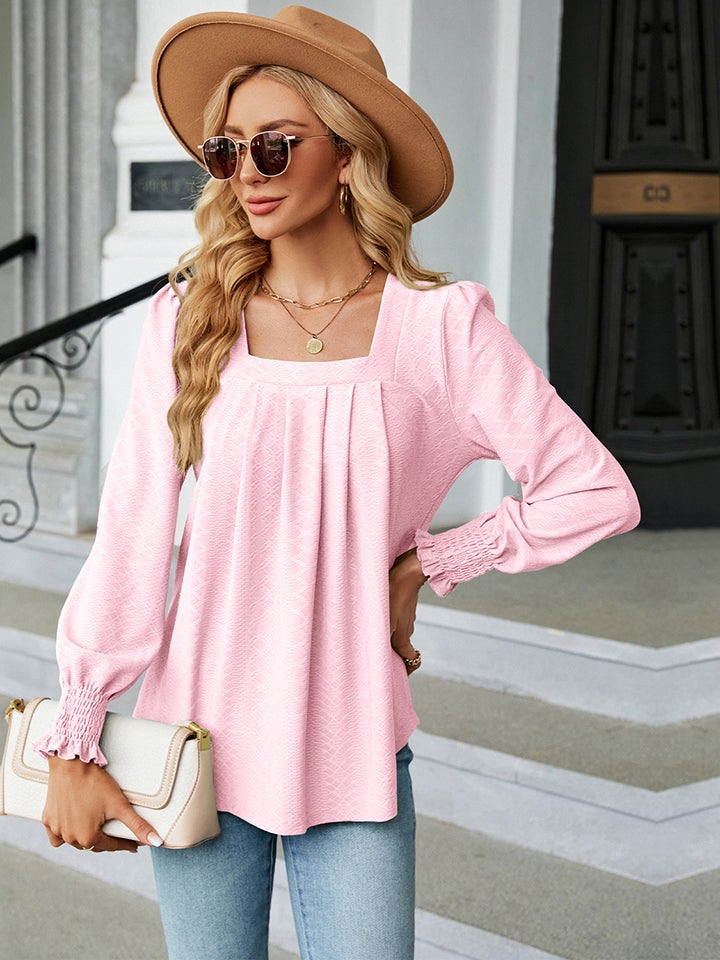 Square Neck Puff Sleeve Blouse BLUE ZONE PLANET