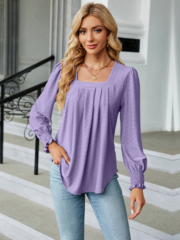 Square Neck Puff Sleeve Blouse BLUE ZONE PLANET