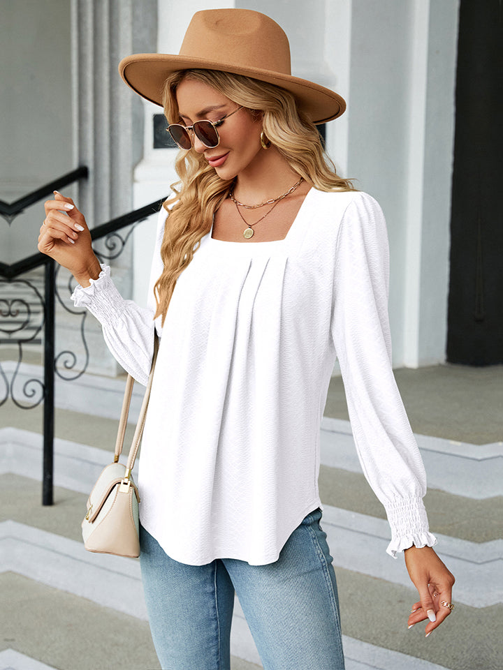 Square Neck Puff Sleeve Blouse BLUE ZONE PLANET