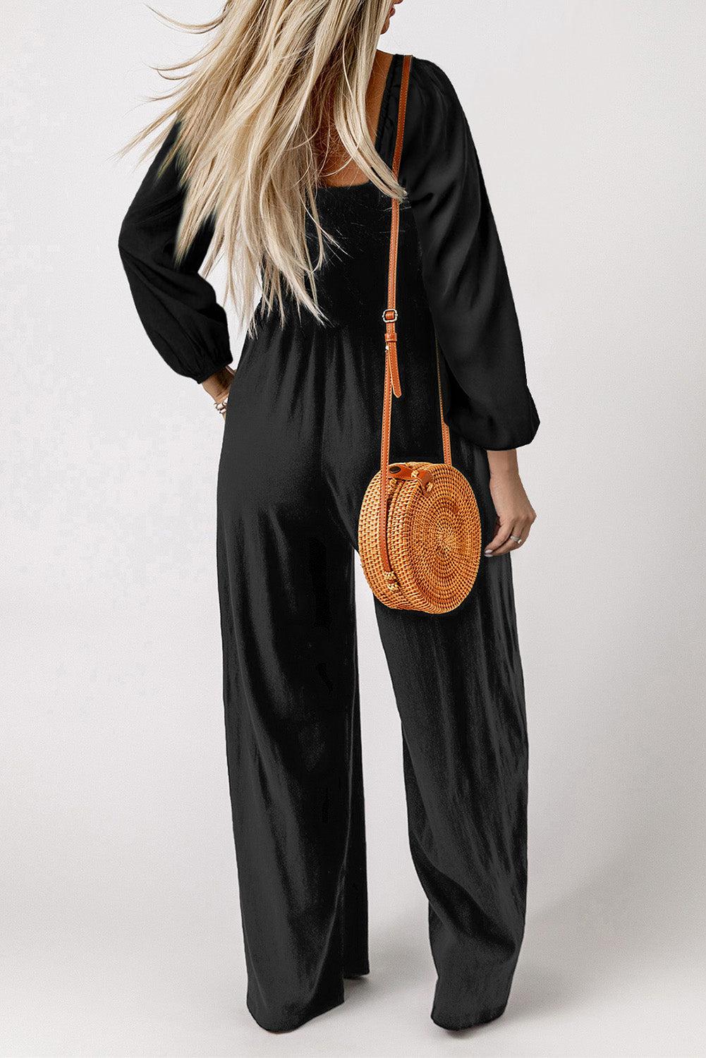 Square Neck Raglan Sleeve Jumpsuit with Pocket BLUE ZONE PLANET