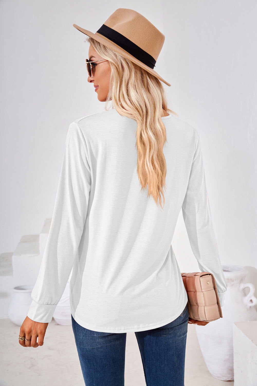 Square Neck Ruched Long Sleeve Blouse BLUE ZONE PLANET