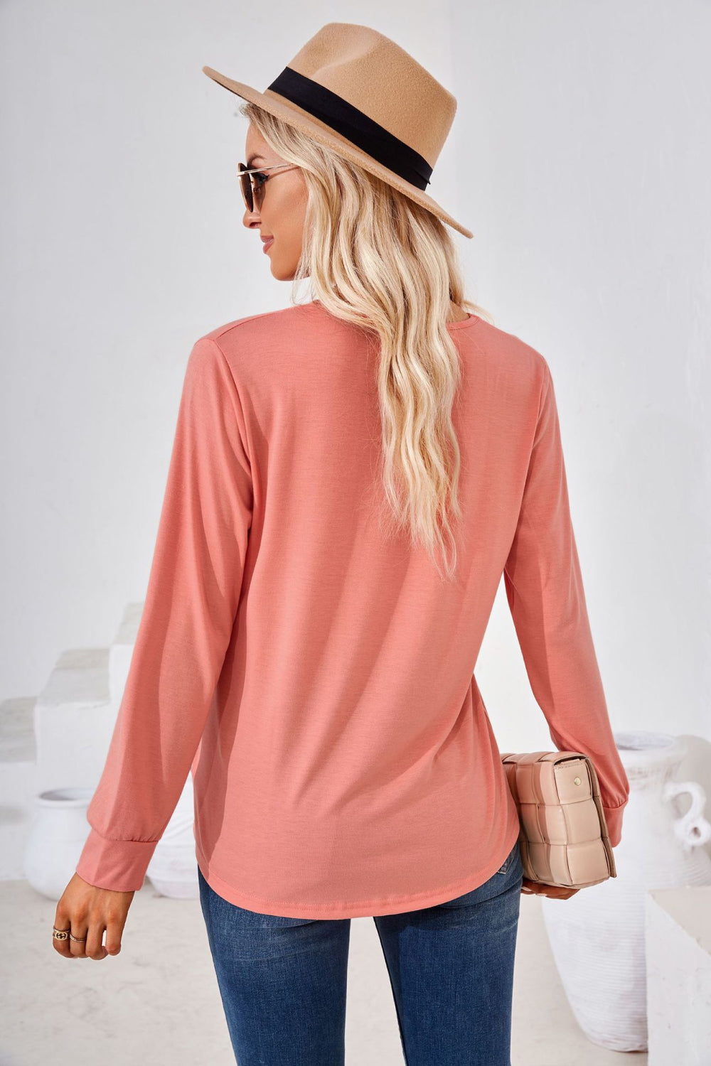 Square Neck Ruched Long Sleeve Blouse BLUE ZONE PLANET