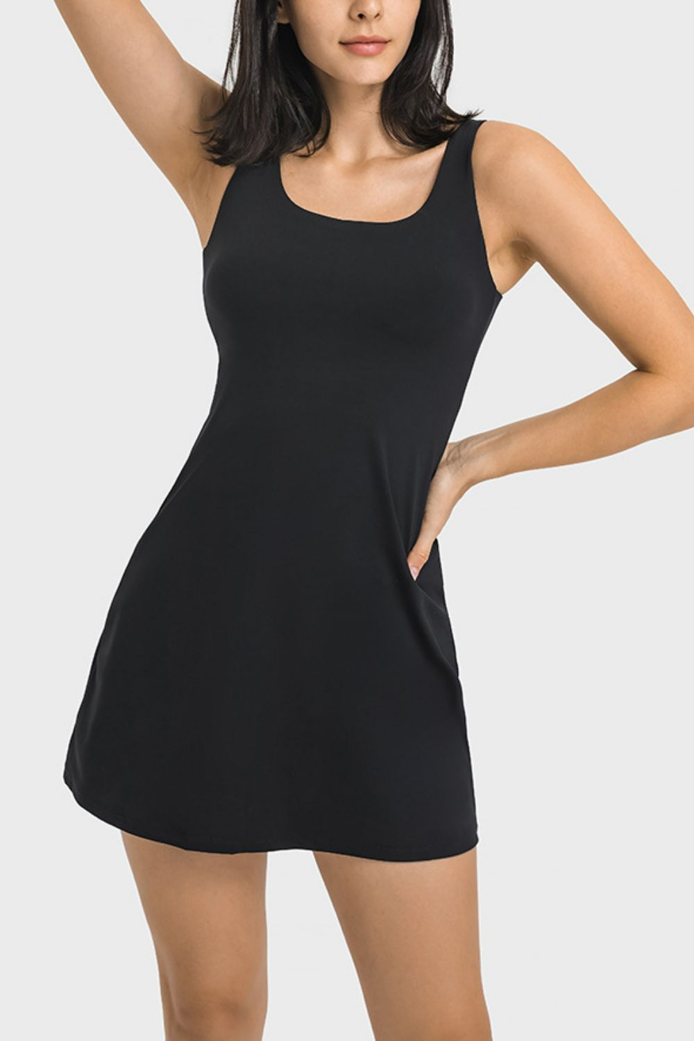 Square Neck Sports Tank Dress with Full Coverage Bottoms BLUE ZONE PLANET