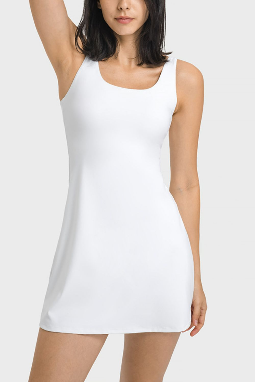 Square Neck Sports Tank Dress with Full Coverage Bottoms BLUE ZONE PLANET