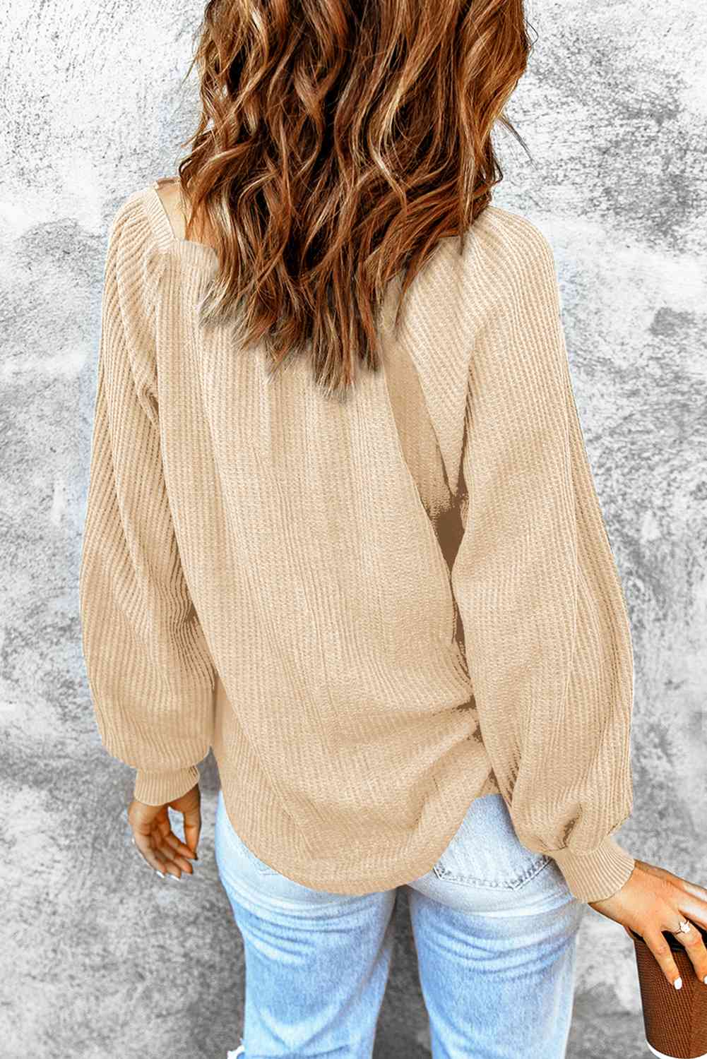 Square Neck Waffle-Knit Top BLUE ZONE PLANET
