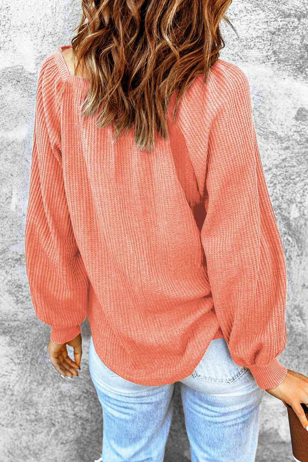 Square Neck Waffle-Knit Top BLUE ZONE PLANET