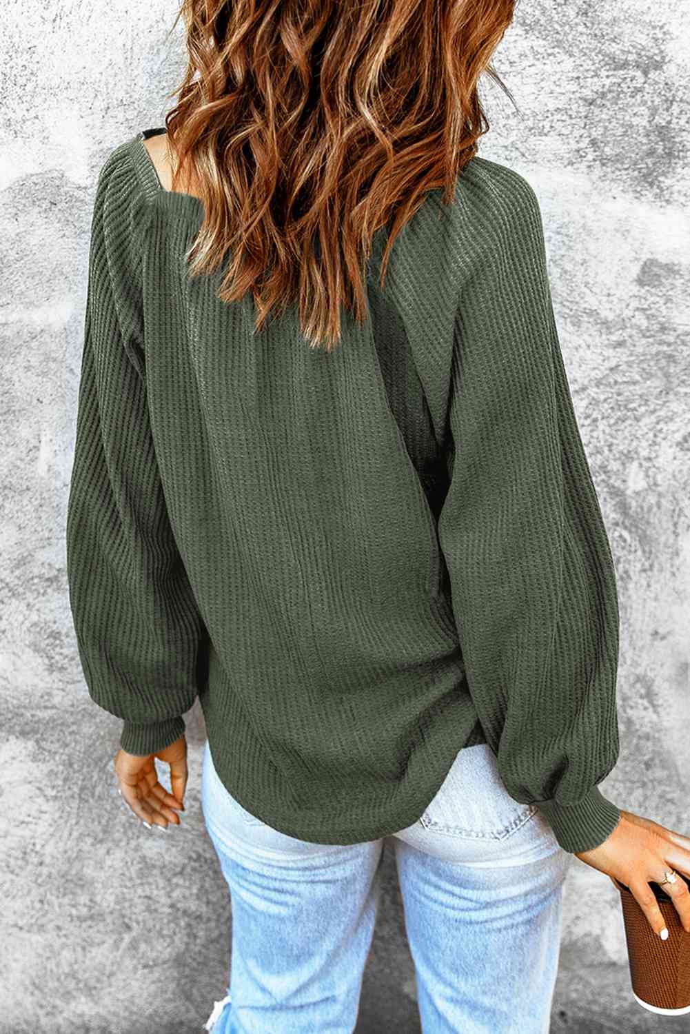 Square Neck Waffle-Knit Top BLUE ZONE PLANET