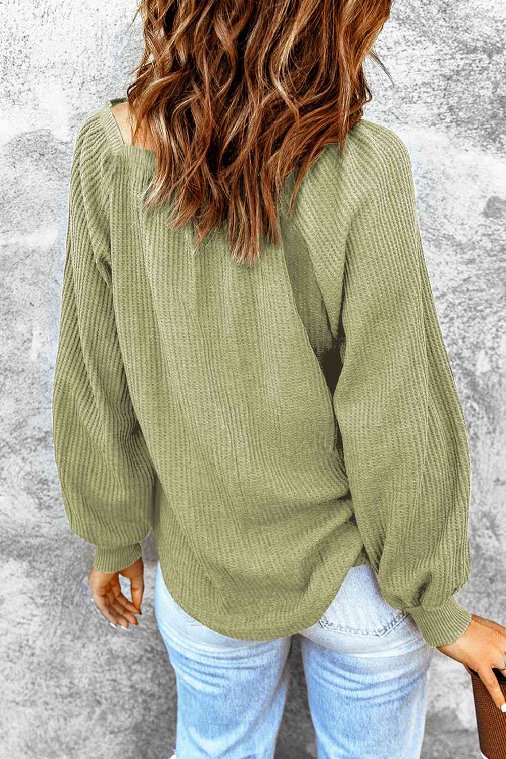 Square Neck Waffle-Knit Top BLUE ZONE PLANET