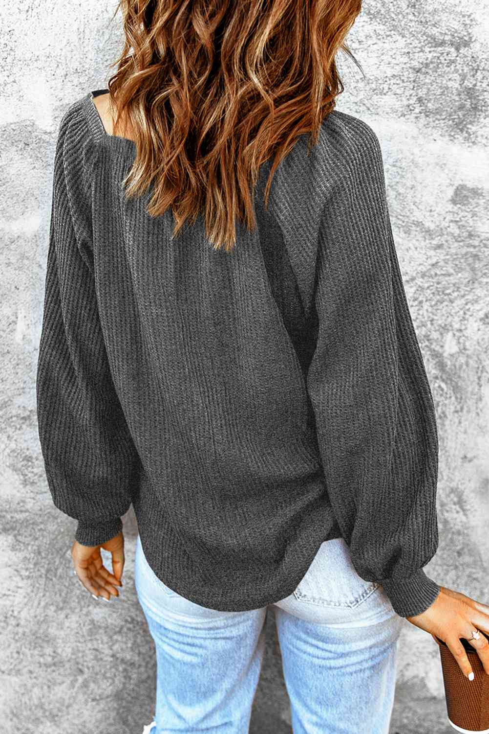 Square Neck Waffle-Knit Top BLUE ZONE PLANET