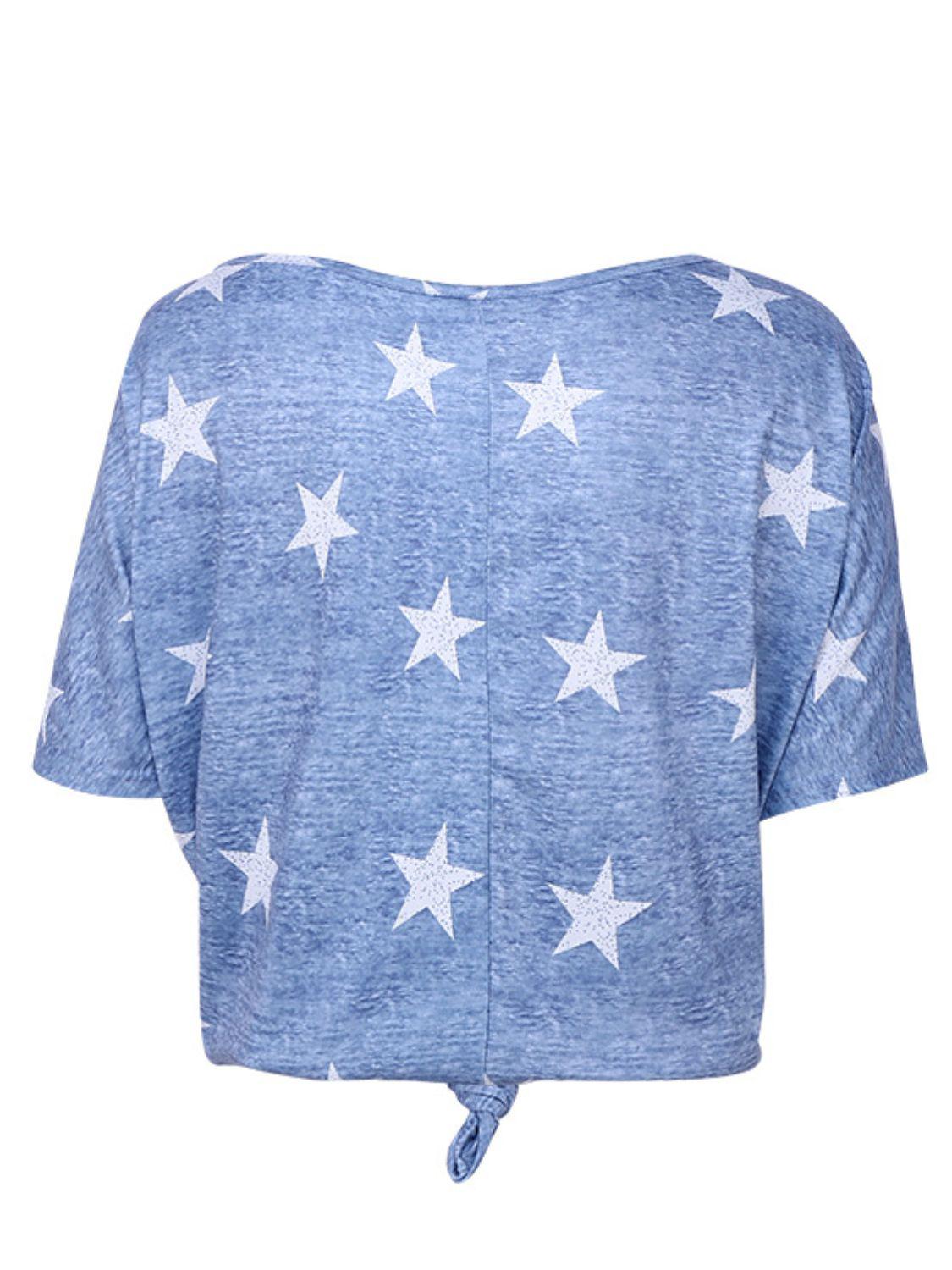 Star Print Short Sleeve T-Shirt BLUE ZONE PLANET