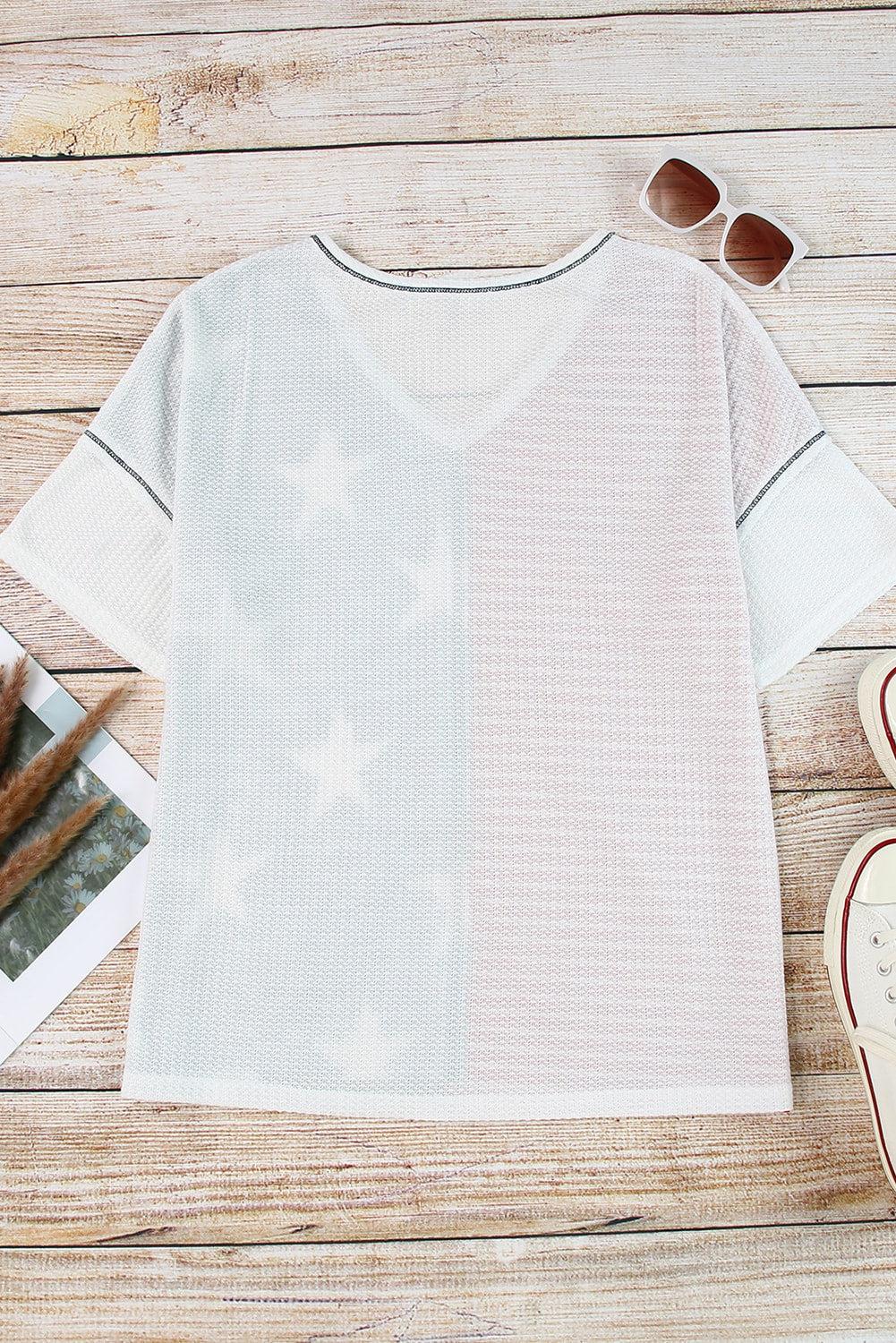 Star and Stripe V-Neck Top BLUE ZONE PLANET