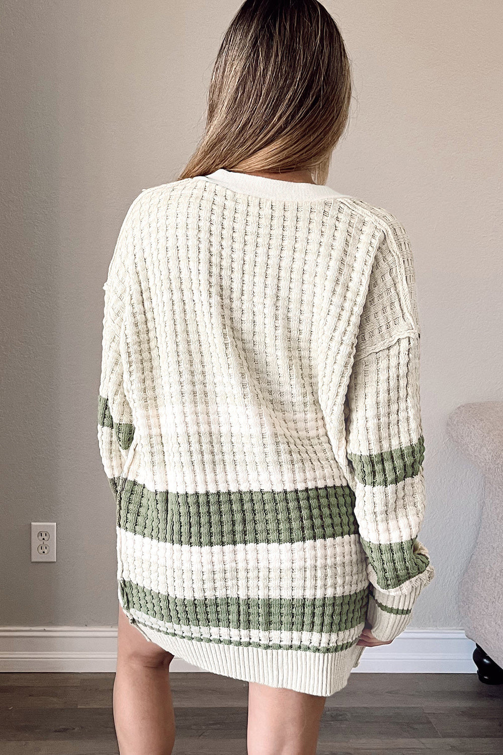 Striped Button Down Cardigan BLUE ZONE PLANET