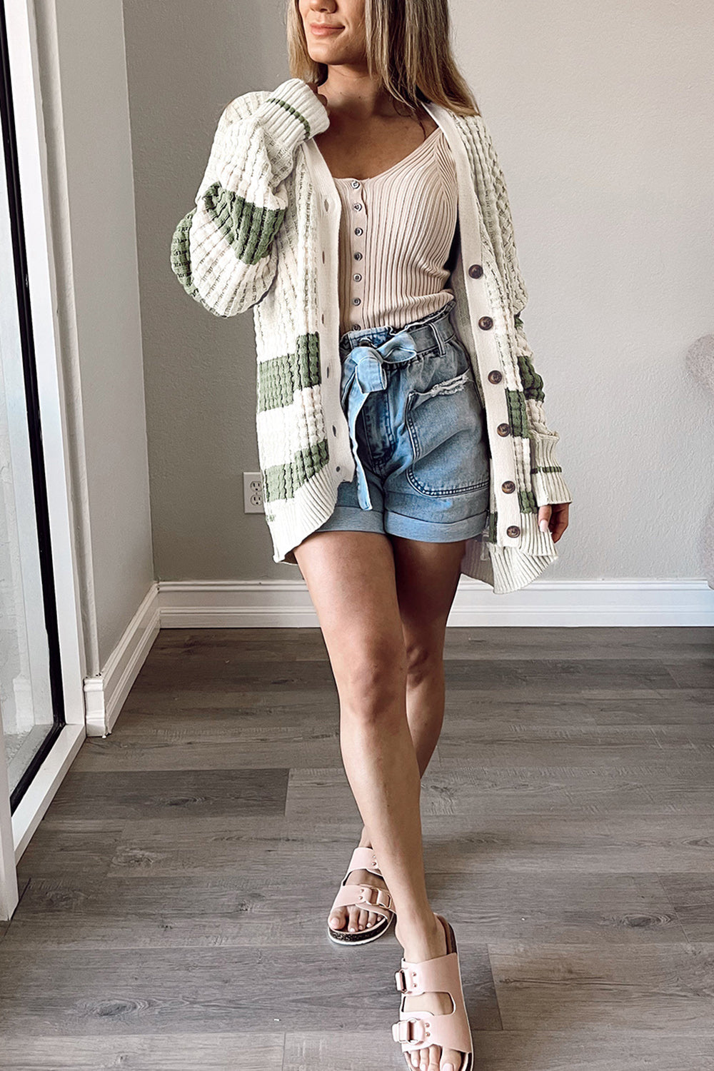 Striped Button Down Cardigan BLUE ZONE PLANET