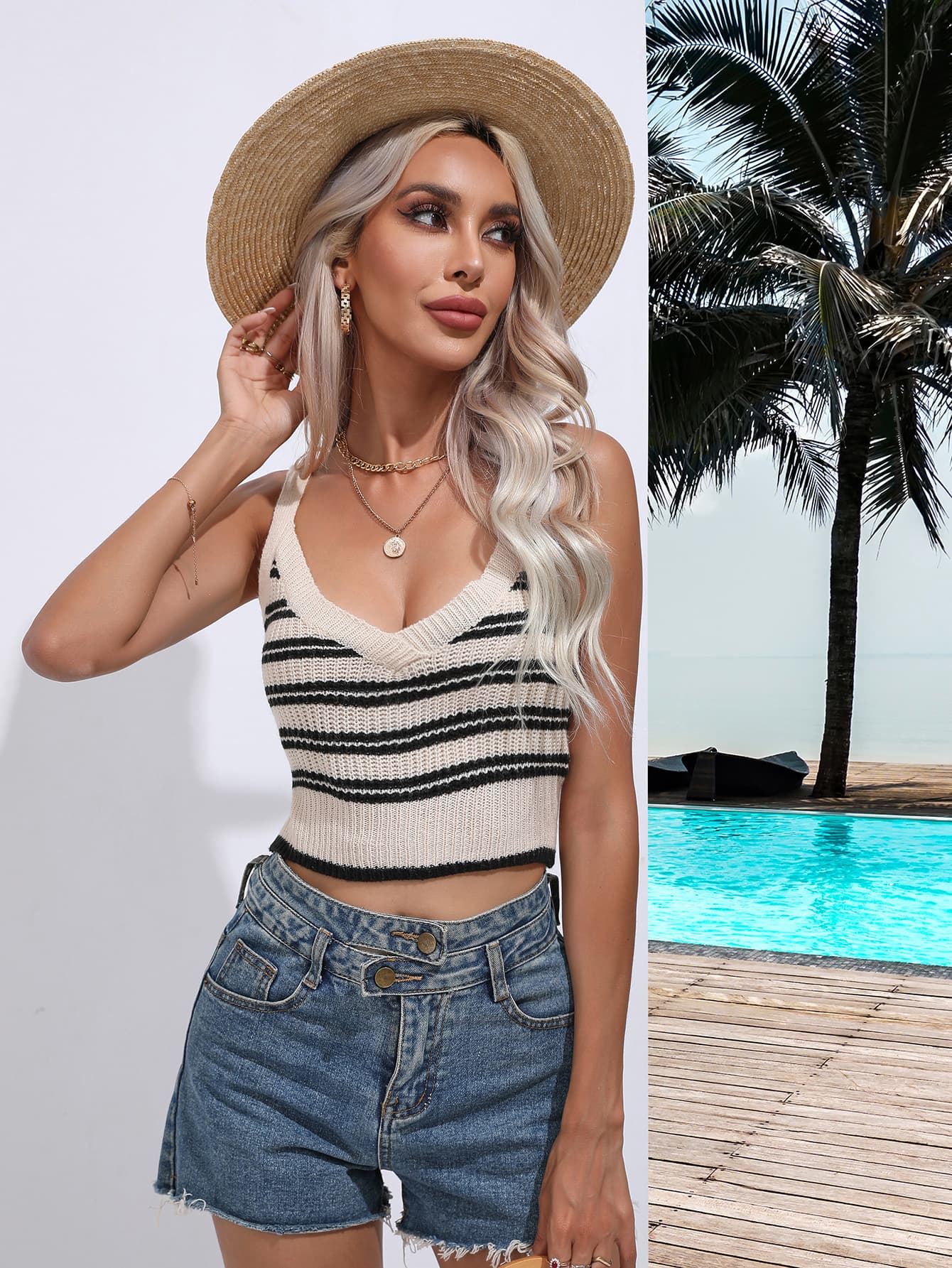 Striped Cropped Knit Tank BLUE ZONE PLANET