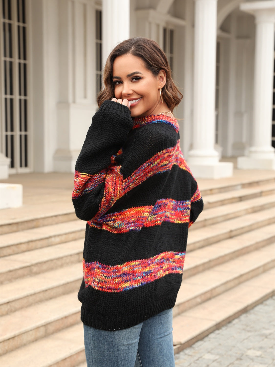 Striped Drop Shoulder Sweater BLUE ZONE PLANET