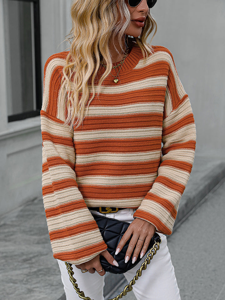 Striped Dropped Shoulder Sweater BLUE ZONE PLANET