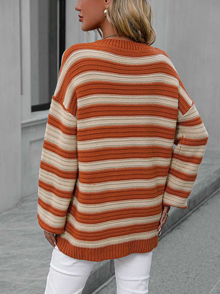 Striped Dropped Shoulder Sweater BLUE ZONE PLANET