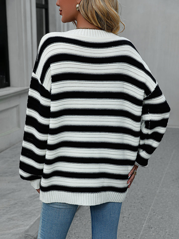 Striped Dropped Shoulder Sweater BLUE ZONE PLANET