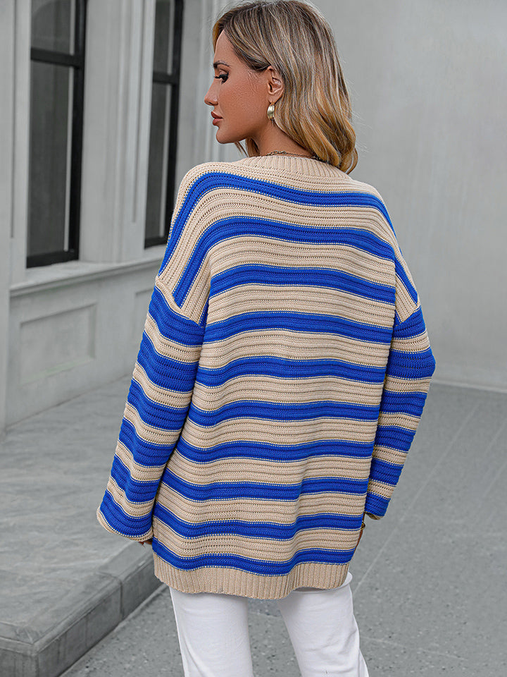 Striped Dropped Shoulder Sweater BLUE ZONE PLANET