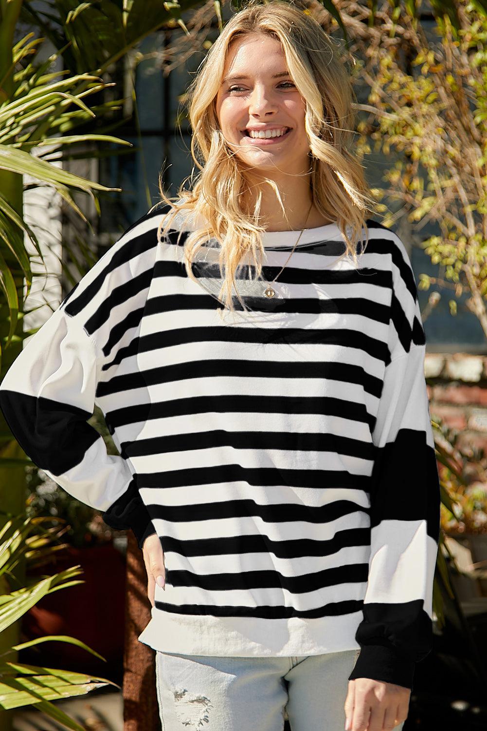 Striped Dropped Shoulder Sweatshirt BLUE ZONE PLANET