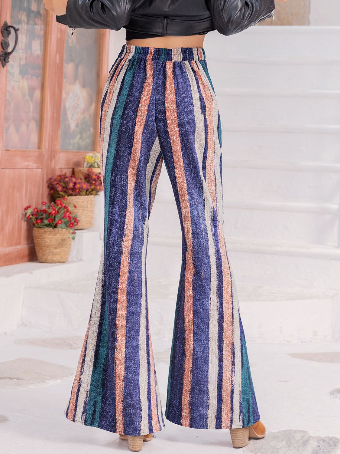 Striped Flare Leg Pants BLUE ZONE PLANET