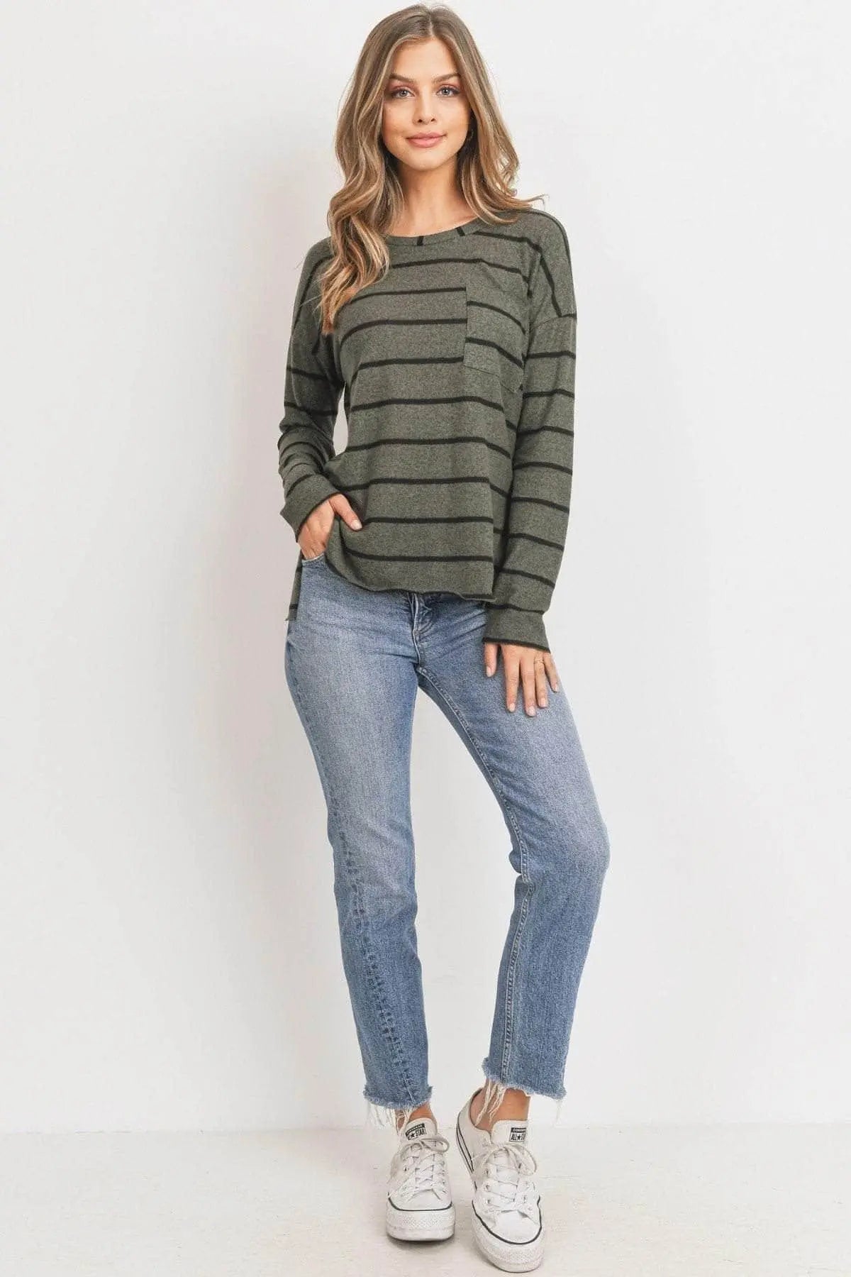 Striped Front Pocket Round Collar Blue Zone Planet