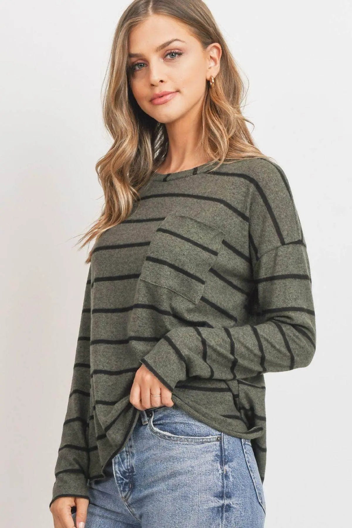 Striped Front Pocket Round Collar Blue Zone Planet