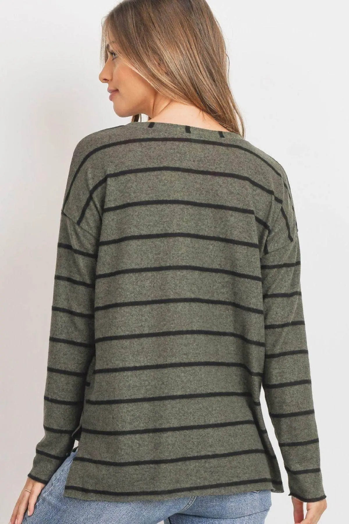 Striped Front Pocket Round Collar Blue Zone Planet