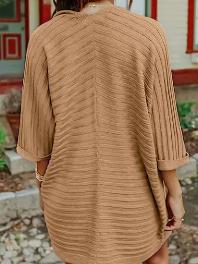Striped Open Front Knit Cardigan Trendsi
