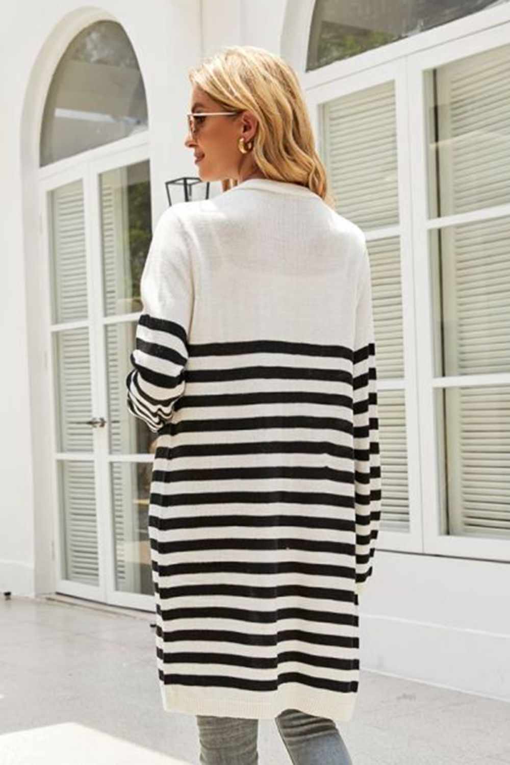 Striped Open Front Longline Cardigan BLUE ZONE PLANET