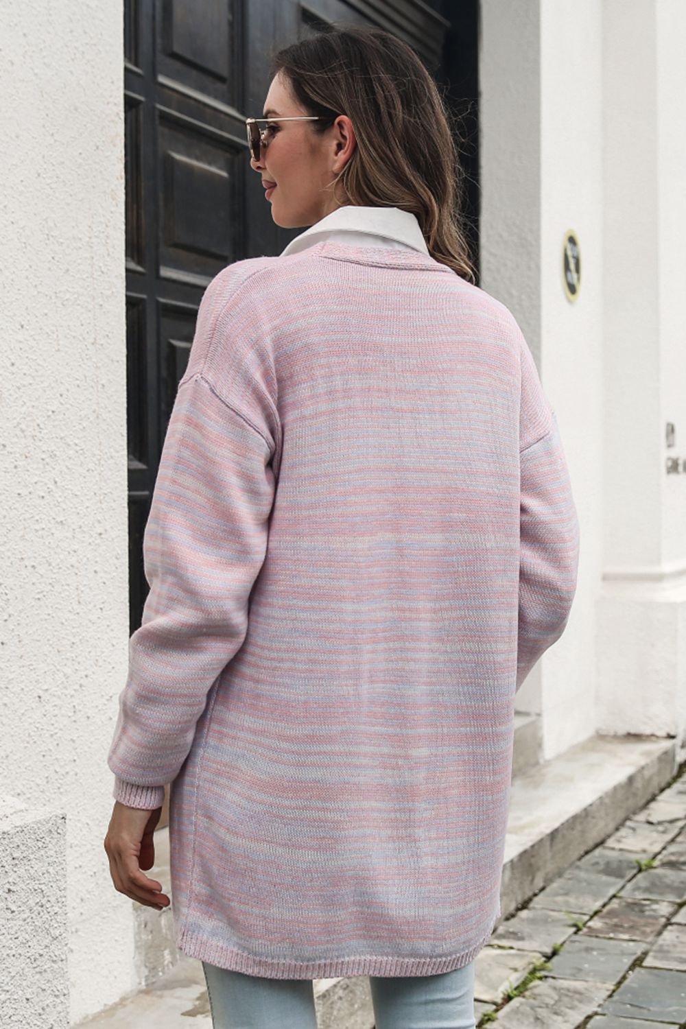 Striped Open Front Longline Cardigan BLUE ZONE PLANET