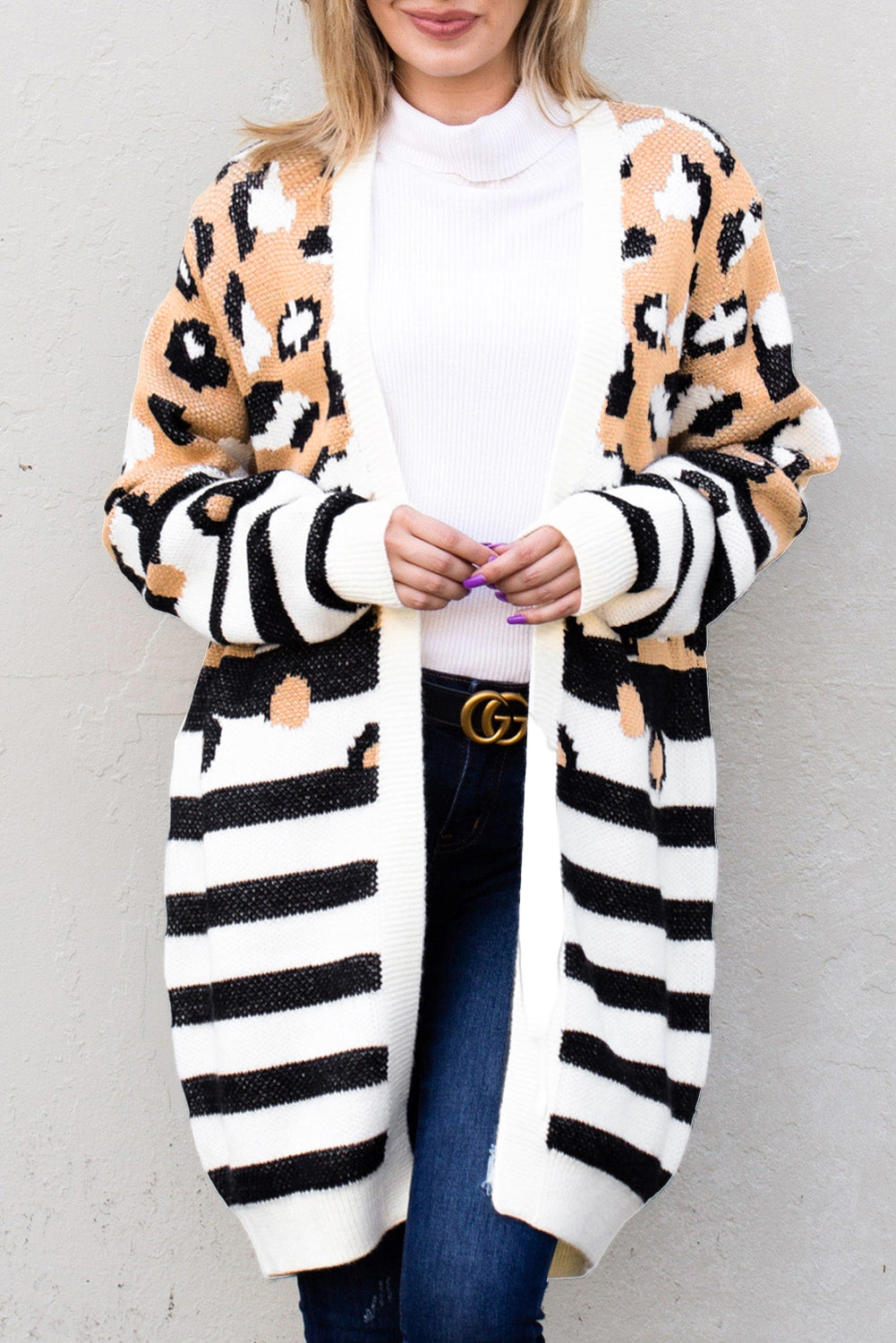 Striped Open Front Longline Cardigan BLUE ZONE PLANET