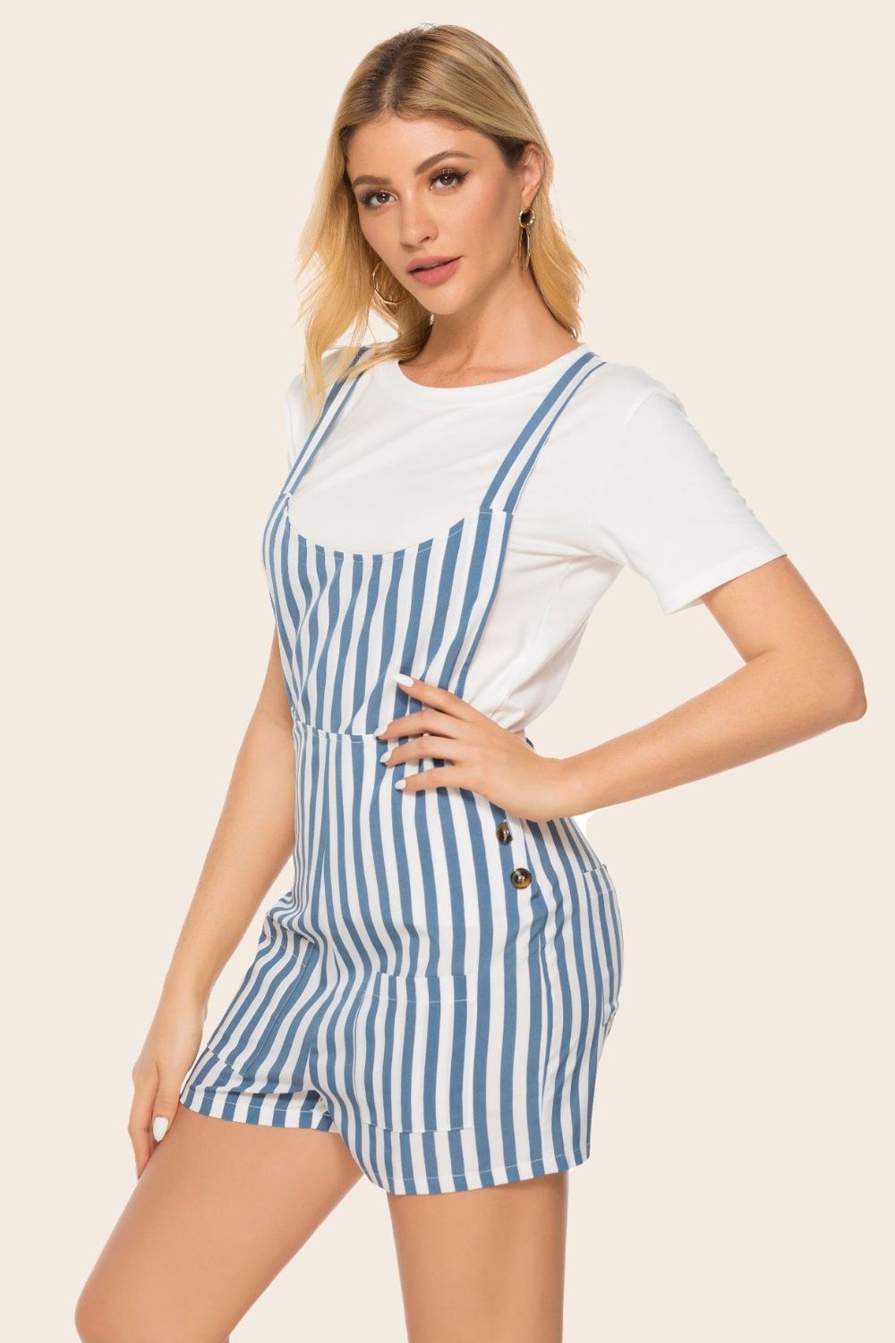 Striped Scoop Neck Romper BLUE ZONE PLANET
