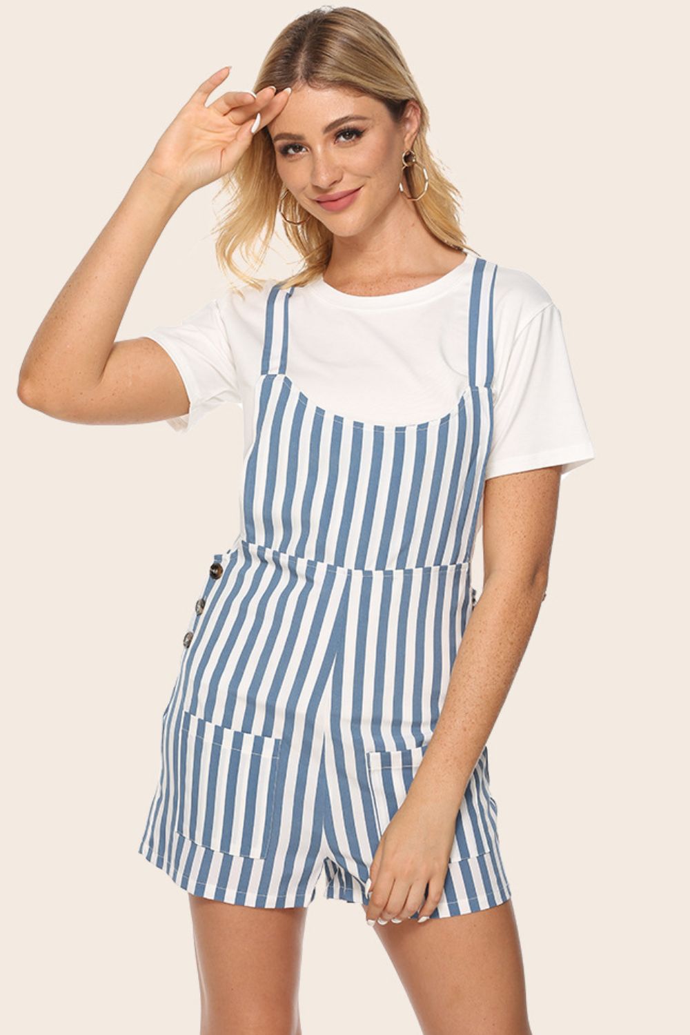 Striped Scoop Neck Romper BLUE ZONE PLANET