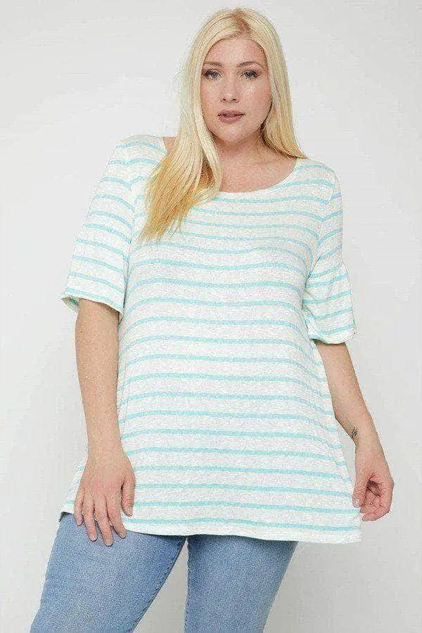 Striped Tunic, Featuring Flattering Flared Sleeve Blue Zone Planet