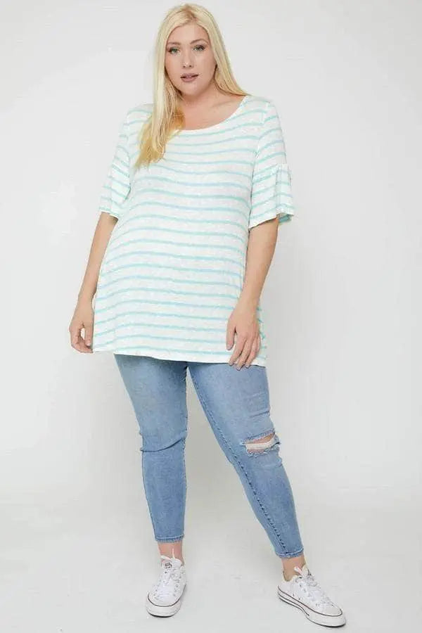 Striped Tunic, Featuring Flattering Flared Sleeve Blue Zone Planet
