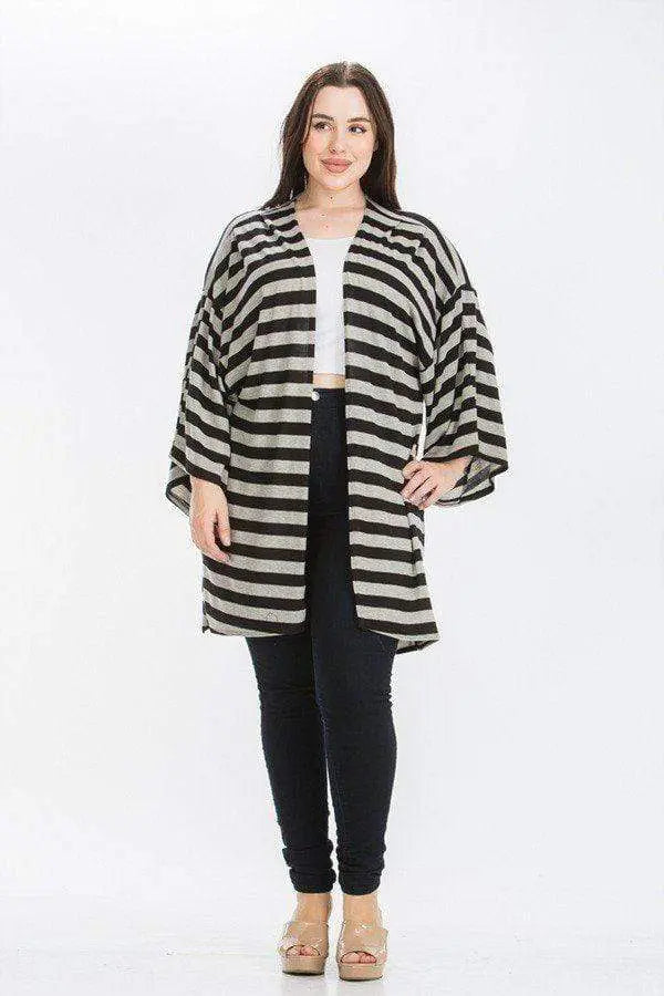 Striped, Cardigan With Kimono Style Sleeves Blue Zone Planet