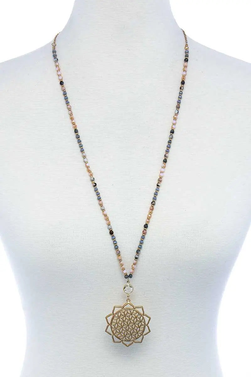 Stylish Sun Flower Pendant Beaded Necklace Blue Zone Planet