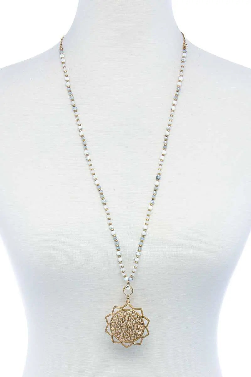 Stylish Sun Flower Pendant Beaded Necklace Blue Zone Planet
