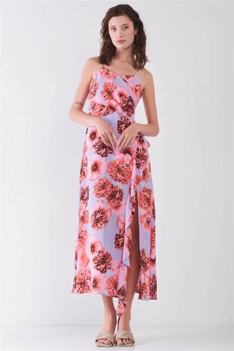 Summer Sunset Floral Sleeveless Midi Dress Blue Zone Planet