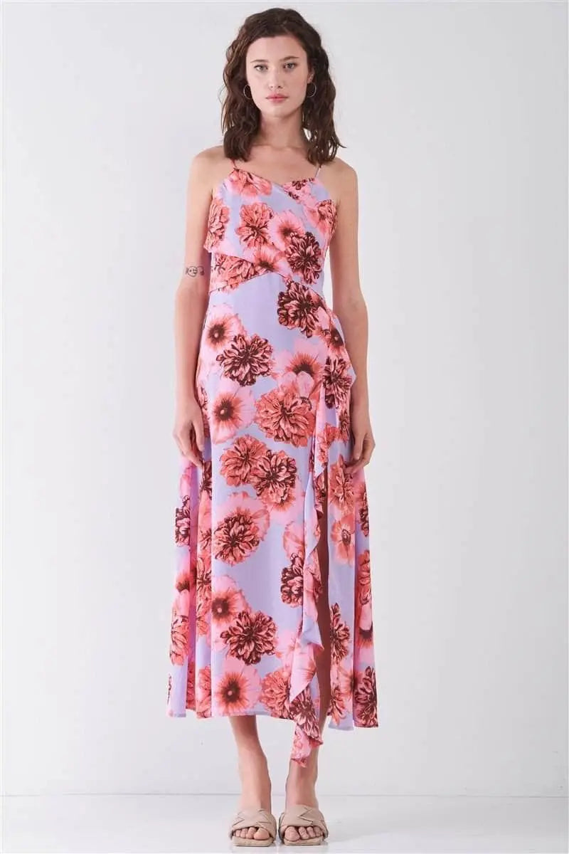Summer Sunset Floral Sleeveless Midi Dress Blue Zone Planet
