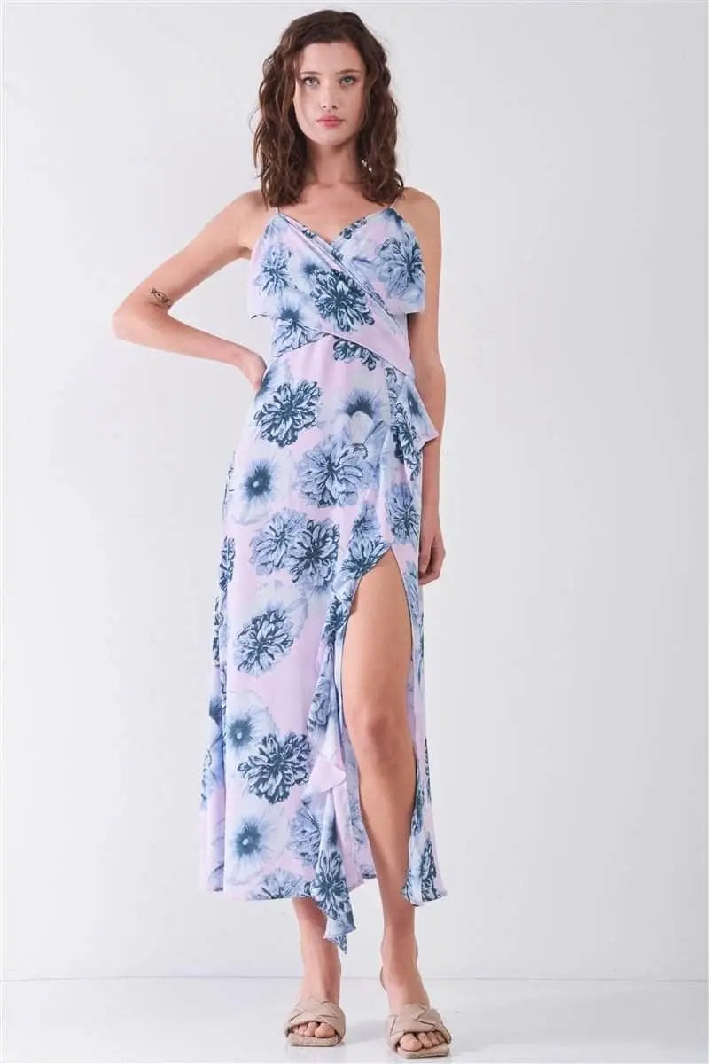 Summer Sunset Floral Sleeveless Midi Dress Blue Zone Planet