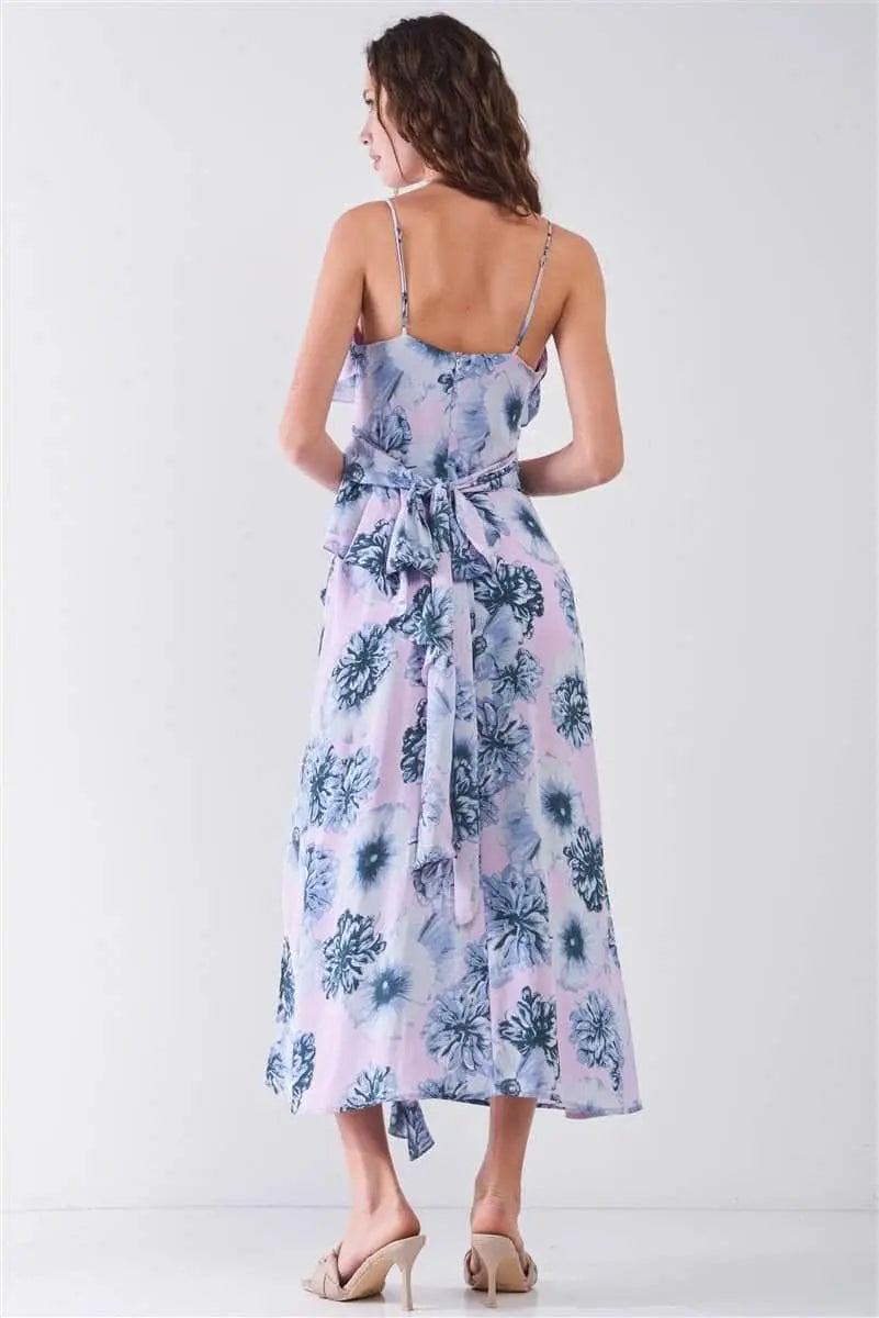 Summer Sunset Floral Sleeveless Midi Dress Blue Zone Planet