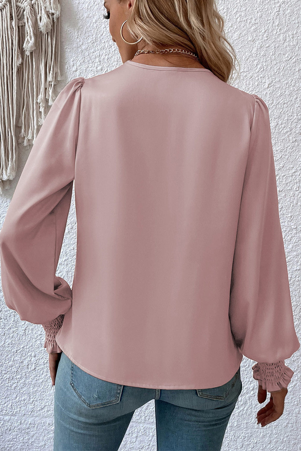 Surplice Neck Lantern Sleeve Blouse BLUE ZONE PLANET