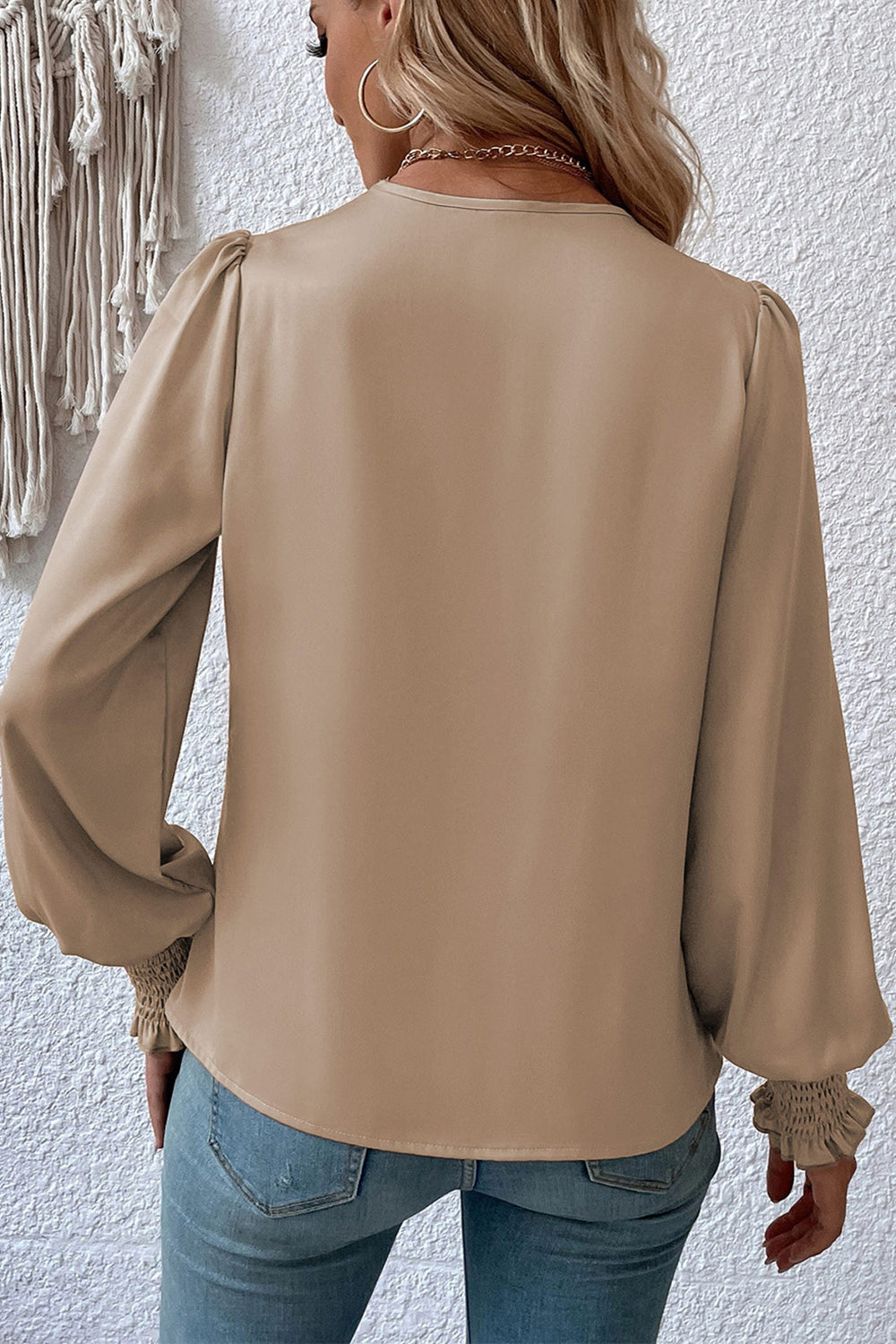 Surplice Neck Lantern Sleeve Blouse BLUE ZONE PLANET