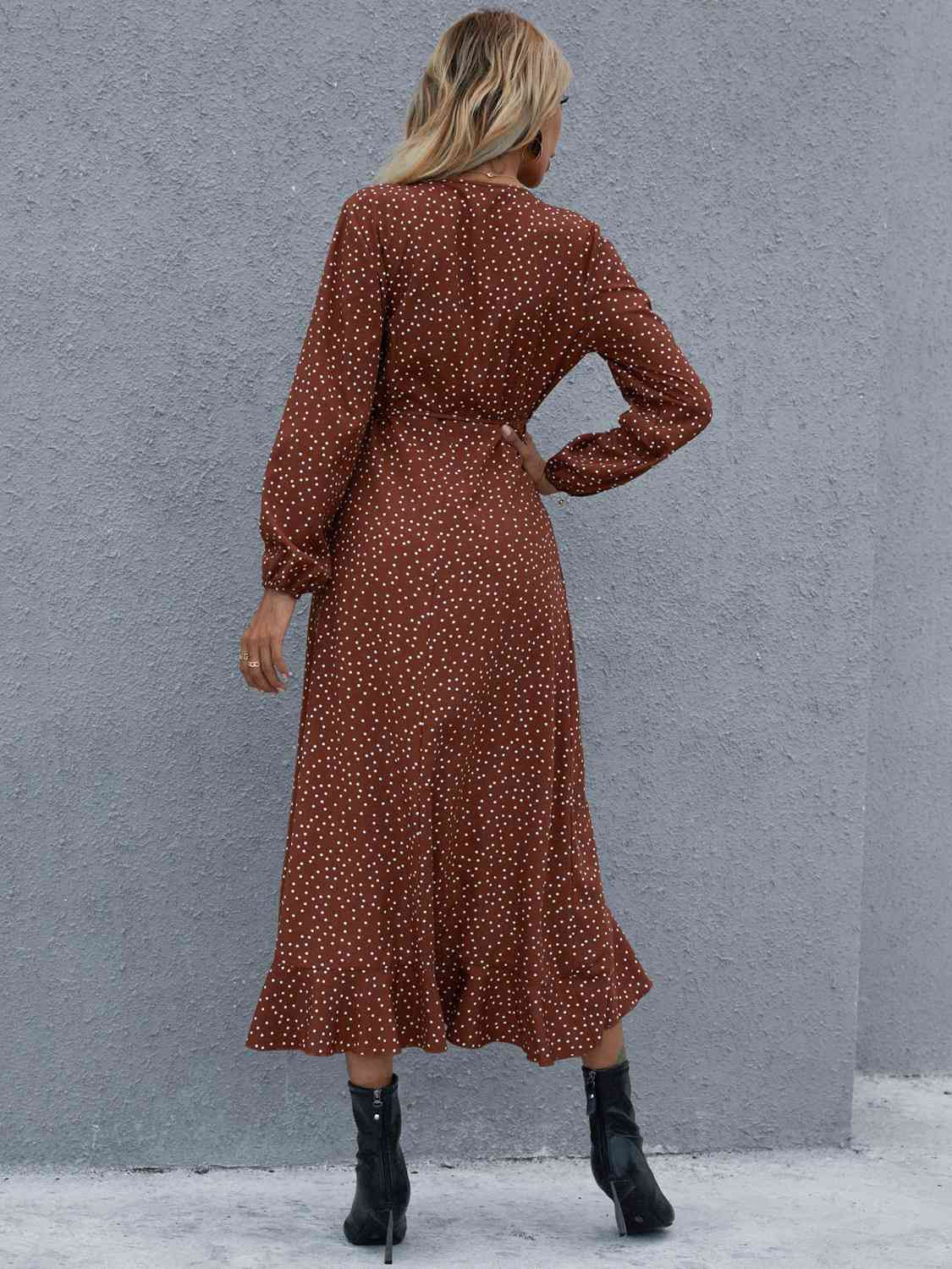Surplice Neck Ruffled Midi Dress BLUE ZONE PLANET