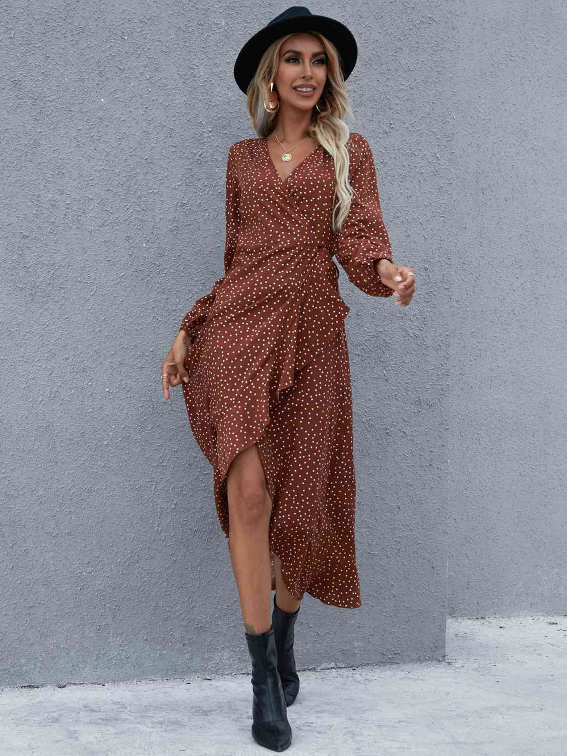 Surplice Neck Ruffled Midi Dress BLUE ZONE PLANET